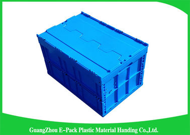 Blue Collapsible Plastic Containers with Attached Lids / Stackable plastic container