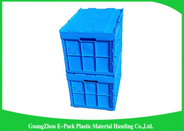 Blue Collapsible Plastic Containers with Attached Lids / Stackable plastic container