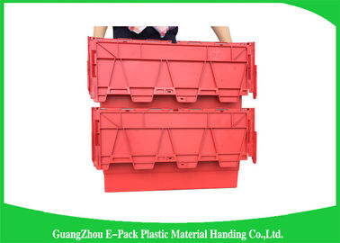 Nestable heavy duty plastic storage containers with attached lids stackable