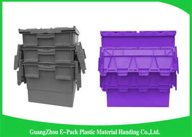 Customzized Plastic Moving Boxes Attached Lid Containers For Warehouse