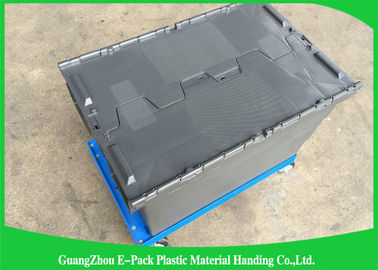 Durable Plastic Storage Bins With Lids / Attached Lid Distribution Containers