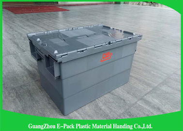 Customzied Plastic Moving Boxes For Warehouse , Attached Lid Totes