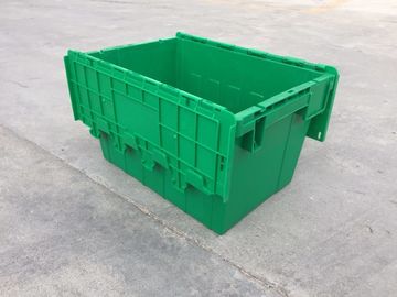 Yellow Plastic Storage Bins Attached Lids Stacked For Transportation