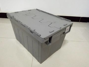 Yellow Plastic Storage Bins Attached Lids Stacked For Transportation