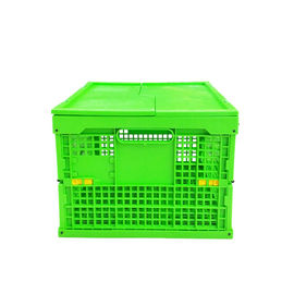 Customized Green PP Plastic Folding Crate Mesh Body + Solid Bottom