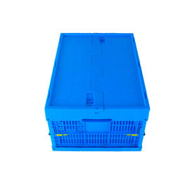 Attached lids Plastic Collapsible Crates 600*400*265 mm Solid Bottom Mesh Body