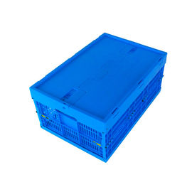 Attached lids Plastic Collapsible Crates 600*400*265 mm Solid Bottom Mesh Body