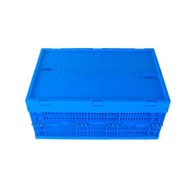 Attached lids Plastic Collapsible Crates 600*400*265 mm Solid Bottom Mesh Body