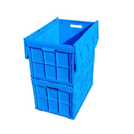 600*400*368 Mm Logistics Collapsible Plastic Box Attached Lids Blue Color