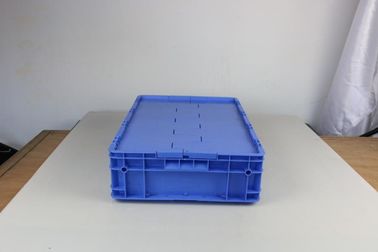 Hinged Lids Plastic Storage Tote Boxes Blue Color Stacking Turnovers
