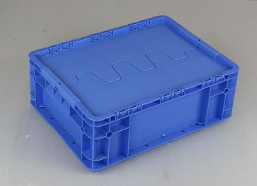 Hinged Lids Plastic Storage Tote Boxes Blue Color Stacking Turnovers
