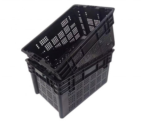 Black Food Storage Fruit And Vegetable Plastic Crates For Supermarket
