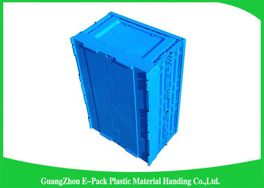 Attached Lids Collapsible Storage Crate , 45 L Industry Foldable Plastic Box