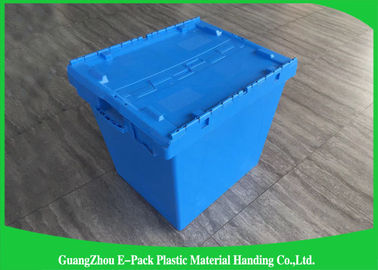 Solid Moving Plastic Attached Lid Containers , 50kgs Security Plastic Bins With Lids