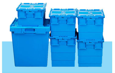 More colors 100% Virgin Polypropylene Stack Nest Containers Attached Lids 600*400 mm Standard Size Steel Wire Assembling