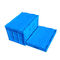 600*400*368 Mm Logistics Collapsible Plastic Box Attached Lids Blue Color
