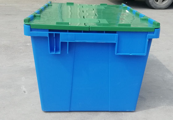 Customization 35kg Loading Plastic Tote Box Attached Lid Container Stacking Nesting