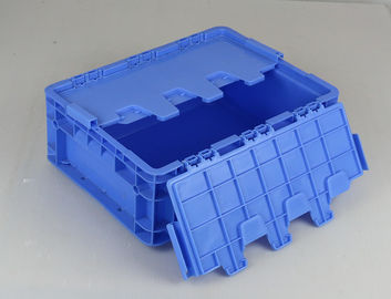 Hinged Lids Plastic Storage Tote Boxes Blue Color Stacking Turnovers