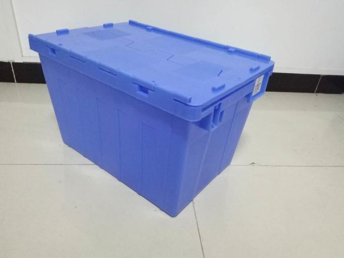 Yellow Plastic Storage Bins Attached Lids Stacked For Transportation